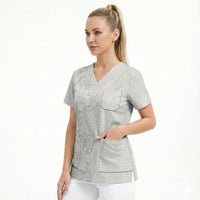 Tokelau White Sunday Scrub Top Elegant Hibiscus Polynesian Tribal Pattern LT05 - Polynesian Pride