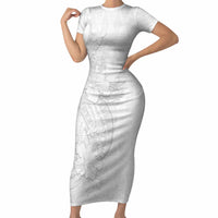 Tokelau White Sunday Short Sleeve Bodycon Dress Elegant Hibiscus Polynesian Tribal Pattern LT05 Long Dress White - Polynesian Pride