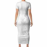 Tokelau White Sunday Short Sleeve Bodycon Dress Elegant Hibiscus Polynesian Tribal Pattern LT05 - Polynesian Pride