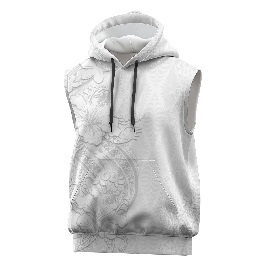 Tokelau White Sunday Sleeveless Hoodie Elegant Hibiscus Polynesian Tribal Pattern LT05 White - Polynesian Pride