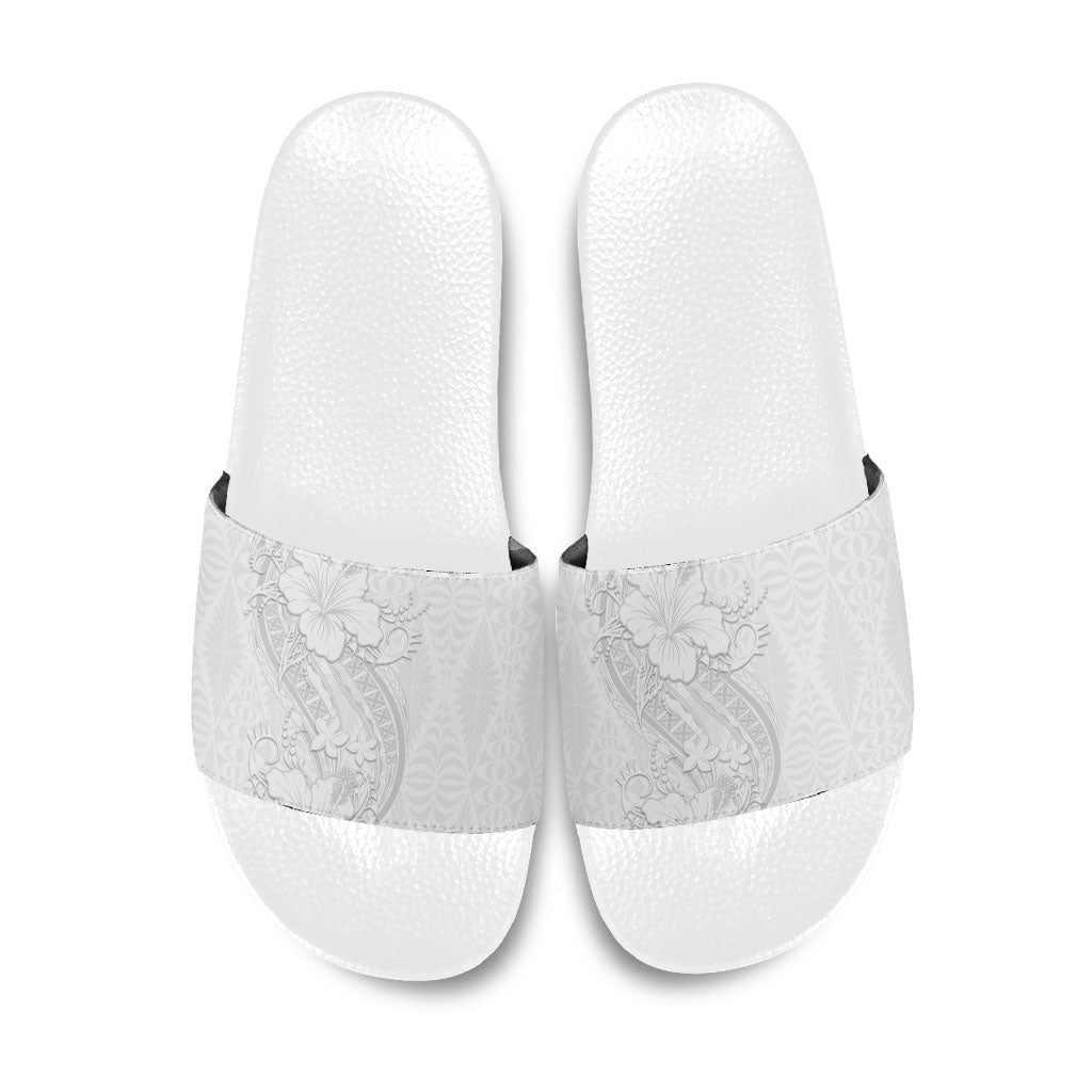 Tokelau White Sunday Slide Sandals Elegant Hibiscus Polynesian Tribal Pattern LT05 White - Polynesian Pride