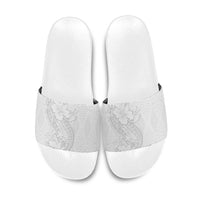 Tokelau White Sunday Slide Sandals Elegant Hibiscus Polynesian Tribal Pattern LT05 White - Polynesian Pride