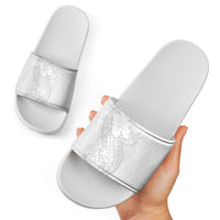Tokelau White Sunday Slide Sandals Elegant Hibiscus Polynesian Tribal Pattern LT05 - Polynesian Pride