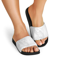Tokelau White Sunday Slide Sandals Elegant Hibiscus Polynesian Tribal Pattern LT05 - Polynesian Pride