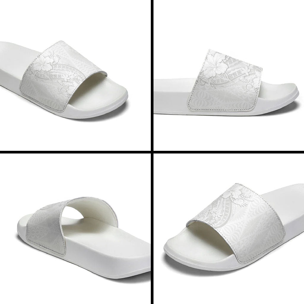 Tokelau White Sunday Slide Sandals Elegant Hibiscus Polynesian Tribal Pattern LT05 - Polynesian Pride