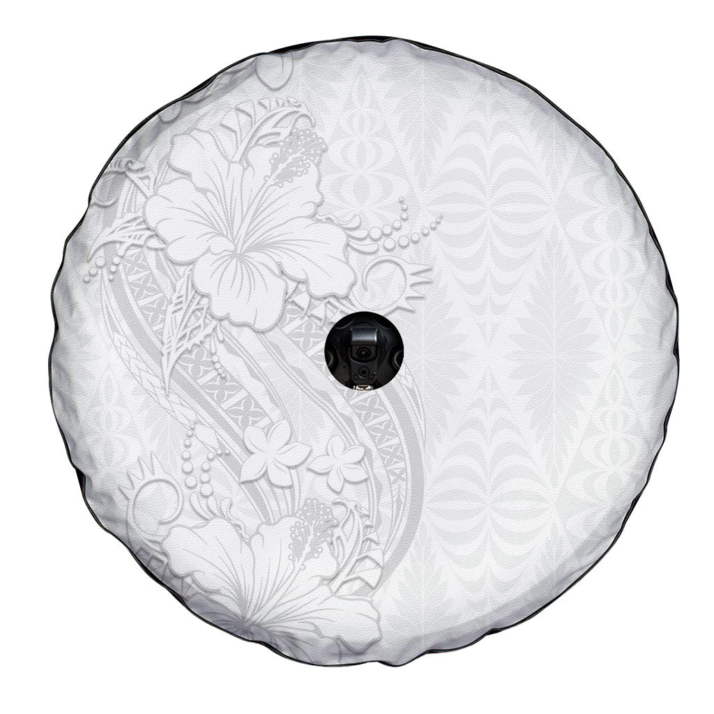 Tokelau White Sunday Spare Tire Cover Elegant Hibiscus Polynesian Tribal Pattern LT05 - Polynesian Pride
