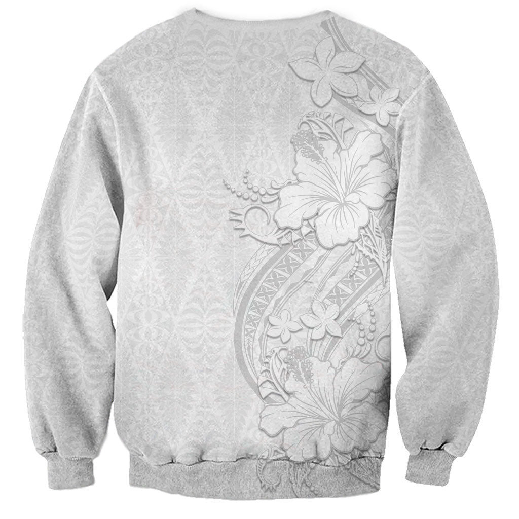 Tokelau White Sunday Sweatshirt Elegant Hibiscus Polynesian Tribal Pattern LT05 - Polynesian Pride