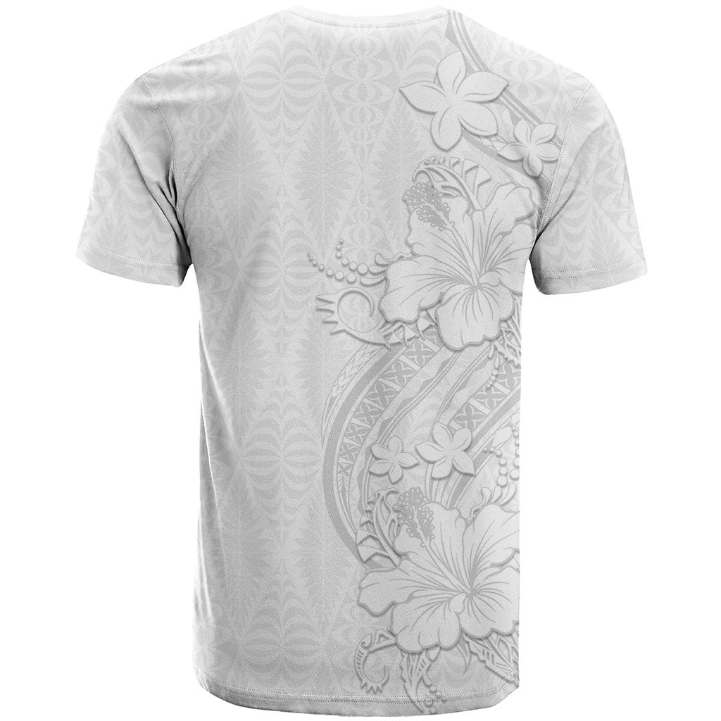 Tokelau White Sunday T Shirt Elegant Hibiscus Polynesian Tribal Pattern LT05 - Polynesian Pride