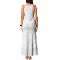 Tokelau White Sunday Tank Maxi Dress Elegant Hibiscus Polynesian Tribal Pattern