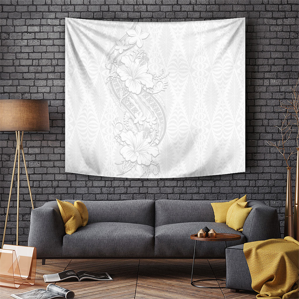 Tokelau White Sunday Tapestry Elegant Hibiscus Polynesian Tribal Pattern LT05 White - Polynesian Pride