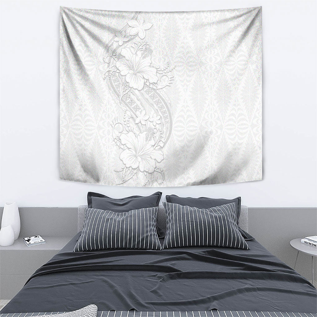 Tokelau White Sunday Tapestry Elegant Hibiscus Polynesian Tribal Pattern LT05 - Polynesian Pride