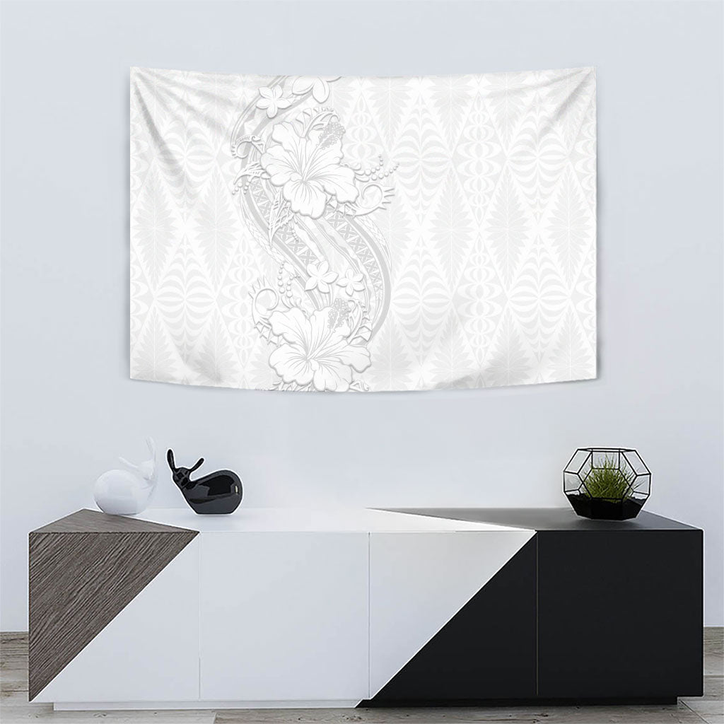 Tokelau White Sunday Tapestry Elegant Hibiscus Polynesian Tribal Pattern LT05 - Polynesian Pride