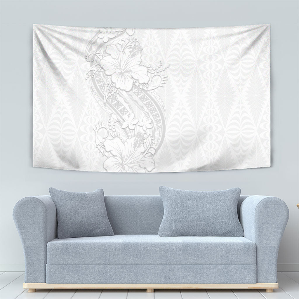 Tokelau White Sunday Tapestry Elegant Hibiscus Polynesian Tribal Pattern LT05 - Polynesian Pride