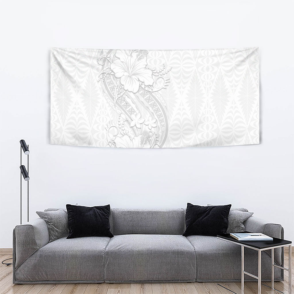 Tokelau White Sunday Tapestry Elegant Hibiscus Polynesian Tribal Pattern LT05 - Polynesian Pride