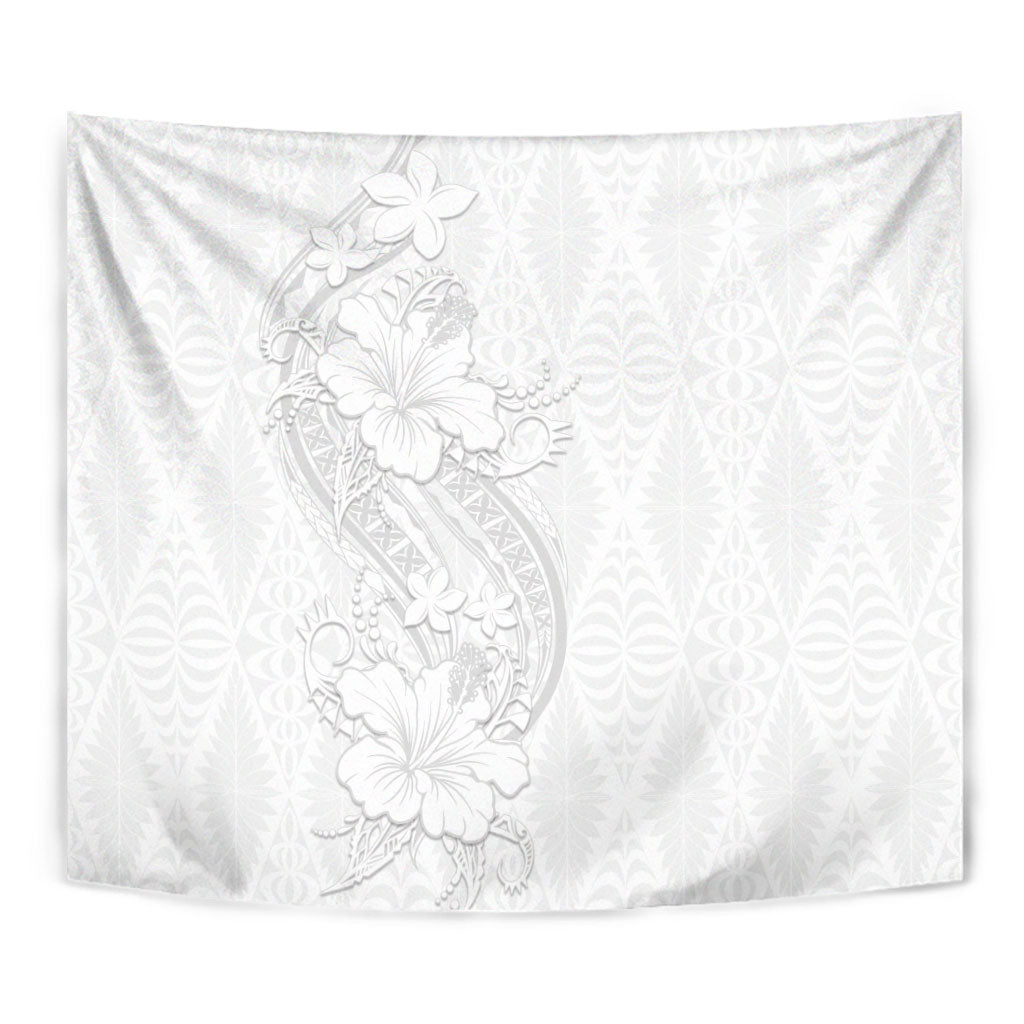 Tokelau White Sunday Tapestry Elegant Hibiscus Polynesian Tribal Pattern LT05 - Polynesian Pride
