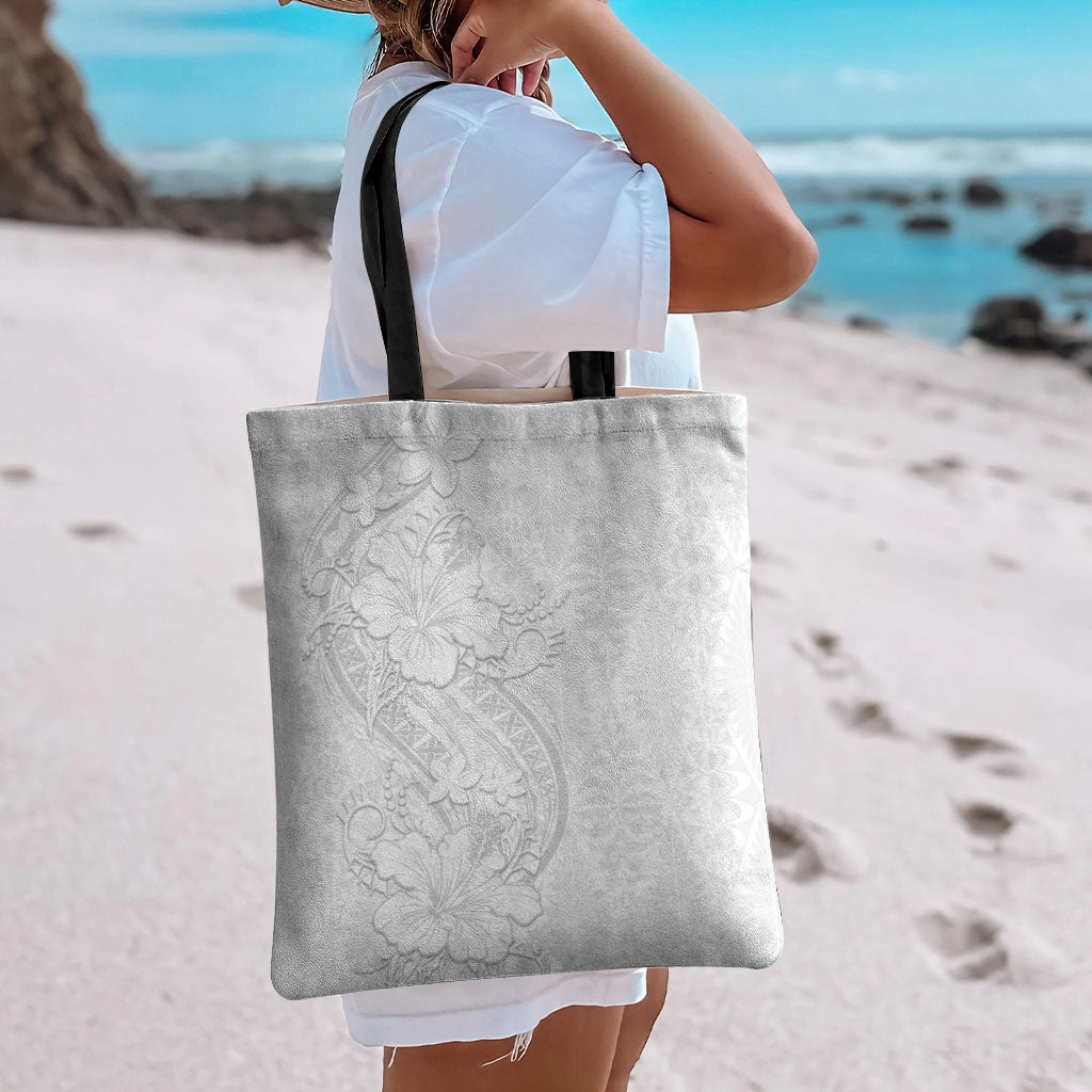 Tokelau White Sunday Tote Bag Elegant Hibiscus Polynesian Tribal Pattern LT05 - Polynesian Pride