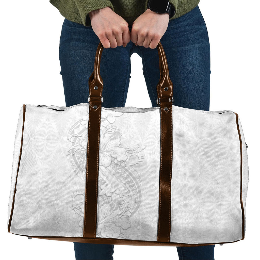 Tokelau White Sunday Travel Bag Elegant Hibiscus Polynesian Tribal Pattern LT05 White - Polynesian Pride