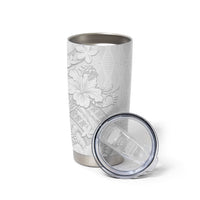 Tokelau White Sunday Tumbler Cup Elegant Hibiscus Polynesian Tribal Pattern LT05 - Polynesian Pride