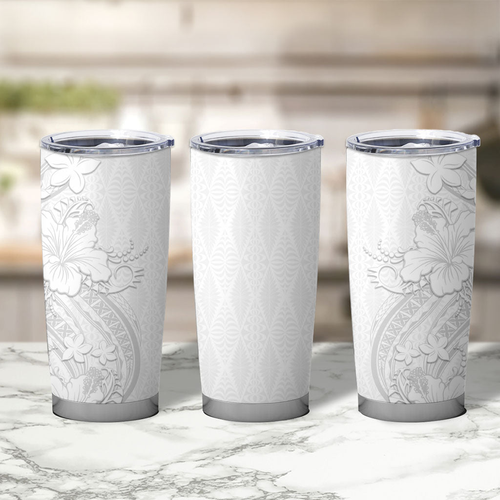 Tokelau White Sunday Tumbler Cup Elegant Hibiscus Polynesian Tribal Pattern LT05 - Polynesian Pride