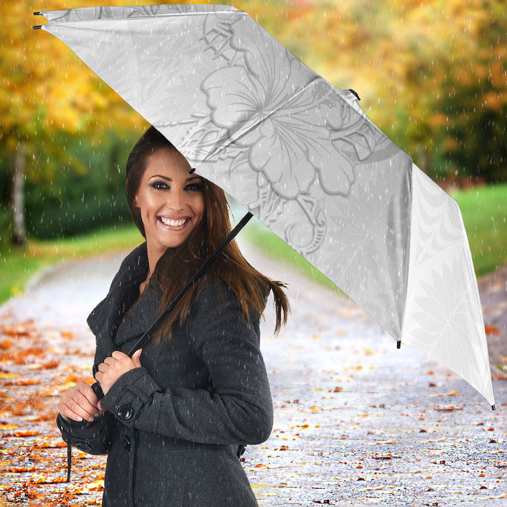 Tokelau White Sunday Umbrella Elegant Hibiscus Polynesian Tribal Pattern LT05 - Polynesian Pride