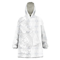 Tokelau White Sunday Wearable Blanket Hoodie Elegant Hibiscus Polynesian Tribal Pattern LT05 One Size White - Polynesian Pride