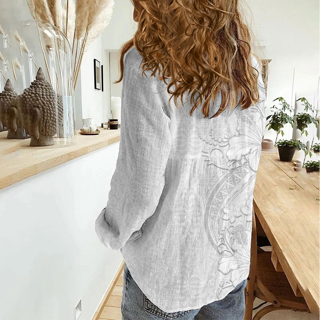 Tokelau White Sunday Women Casual Shirt Elegant Hibiscus Polynesian Tribal Pattern LT05 - Polynesian Pride