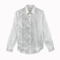 Tokelau White Sunday Women Casual Shirt Elegant Hibiscus Polynesian Tribal Pattern LT05 - Polynesian Pride