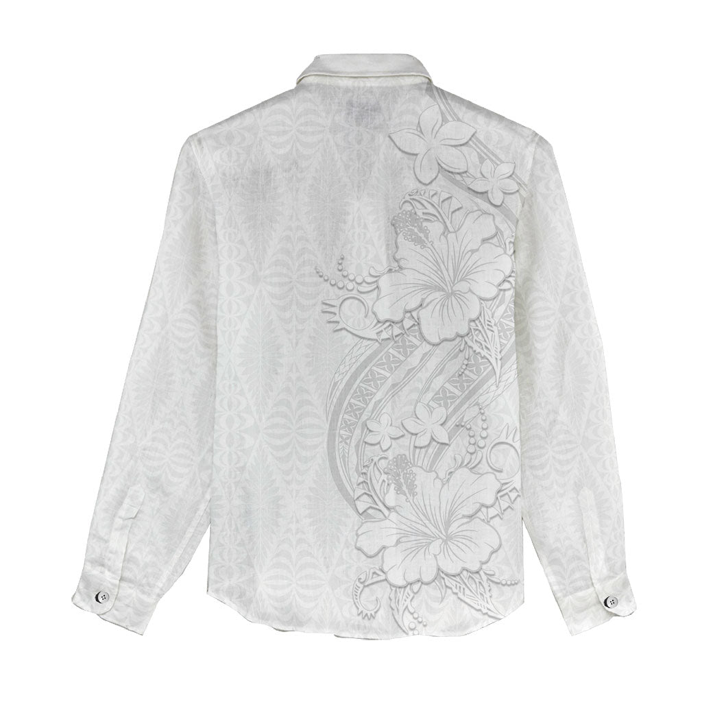 Tokelau White Sunday Women Casual Shirt Elegant Hibiscus Polynesian Tribal Pattern LT05 - Polynesian Pride