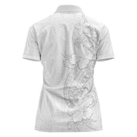 Tokelau White Sunday Women Polo Shirt Elegant Hibiscus Polynesian Tribal Pattern LT05 - Polynesian Pride
