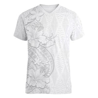 Tokelau White Sunday Women V-Neck T-Shirt Elegant Hibiscus Polynesian Tribal Pattern LT05 Female White - Polynesian Pride