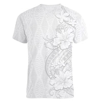 Tokelau White Sunday Women V-Neck T-Shirt Elegant Hibiscus Polynesian Tribal Pattern LT05 - Polynesian Pride
