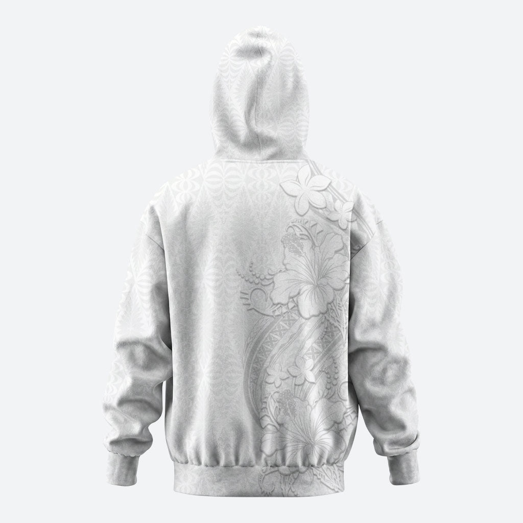Tokelau White Sunday Zip Hoodie Elegant Hibiscus Polynesian Tribal Pattern LT05 - Polynesian Pride