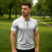 Tokelau White Sunday Zipper Polo Shirt Elegant Hibiscus Polynesian Tribal Pattern LT05 - Polynesian Pride