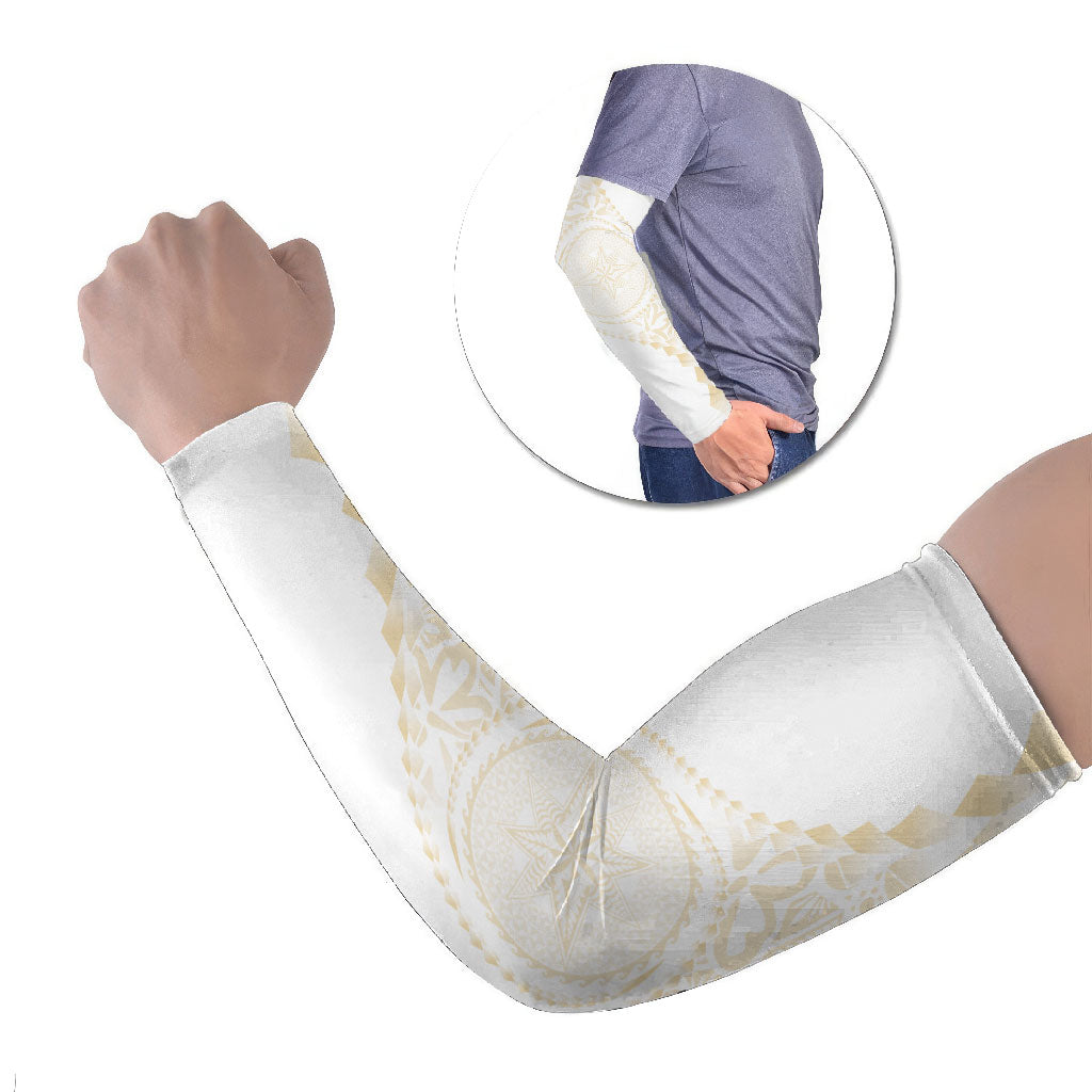 Tonga White Sunday Arm Sleeves Lotu Tamaiti Tongan Kupesi Pattern LT05 Set of 2 Beige - Polynesian Pride