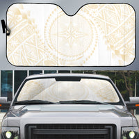 Tonga White Sunday Auto Sun Shade Lotu Tamaiti Tongan Kupesi Pattern LT05 Beige - Polynesian Pride