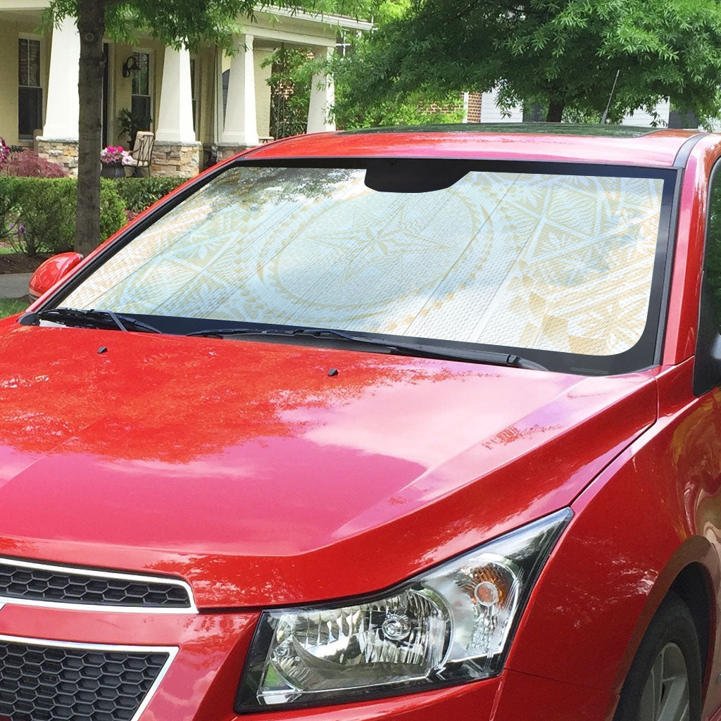 Tonga White Sunday Auto Sun Shade Lotu Tamaiti Tongan Kupesi Pattern LT05 - Polynesian Pride