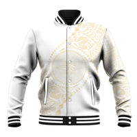 Tonga White Sunday Baseball Jacket Lotu Tamaiti Tongan Kupesi Pattern LT05 Unisex Beige - Polynesian Pride