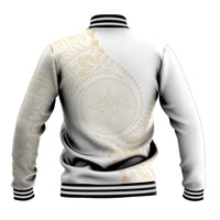 Tonga White Sunday Baseball Jacket Lotu Tamaiti Tongan Kupesi Pattern LT05 - Polynesian Pride
