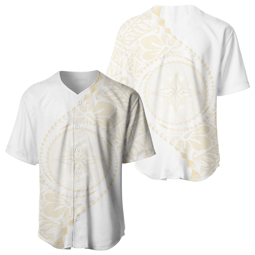 Tonga White Sunday Baseball Jersey Lotu Tamaiti Tongan Kupesi Pattern LT05 - Polynesian Pride