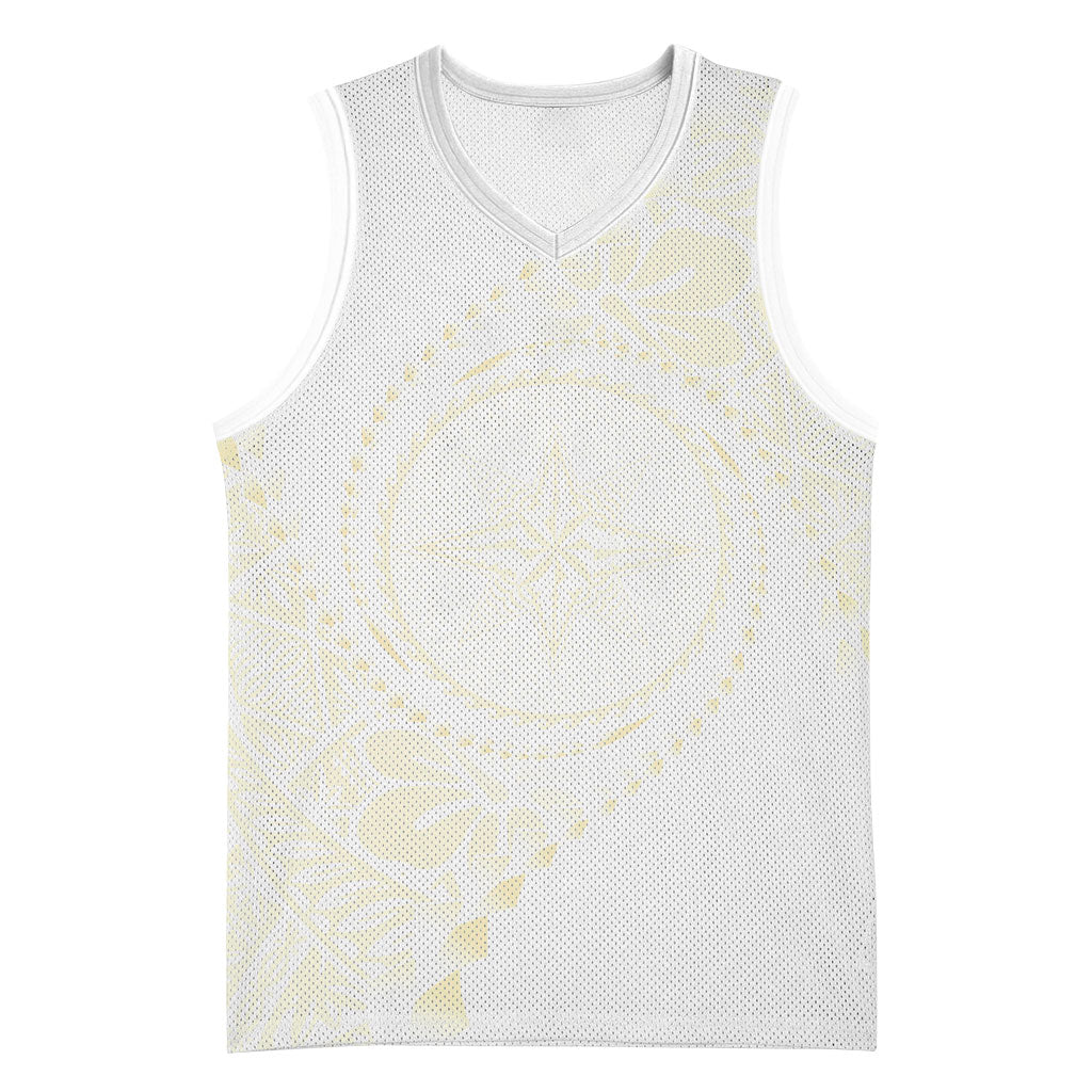 Tonga White Sunday Basketball Jersey Lotu Tamaiti Tongan Kupesi Pattern LT05 Unisex Beige - Polynesian Pride