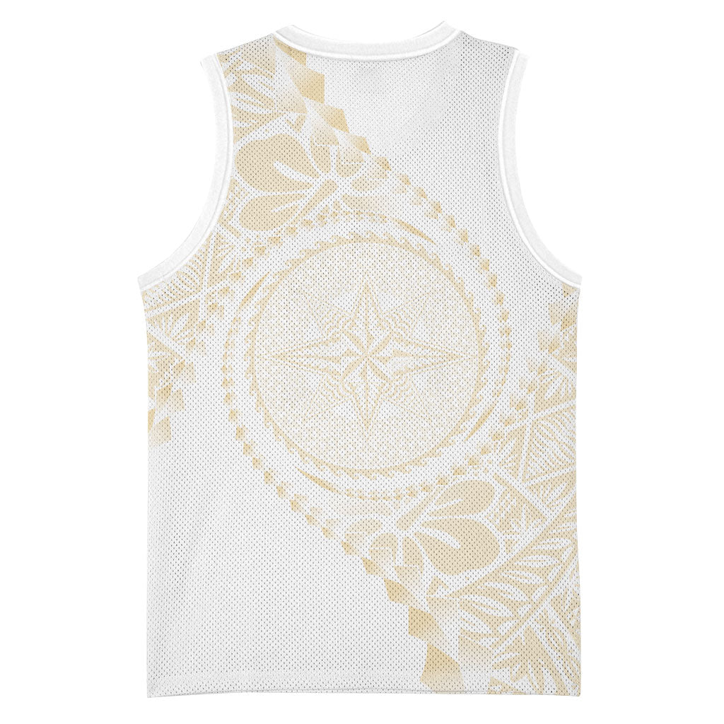 Tonga White Sunday Basketball Jersey Lotu Tamaiti Tongan Kupesi Pattern LT05 - Polynesian Pride