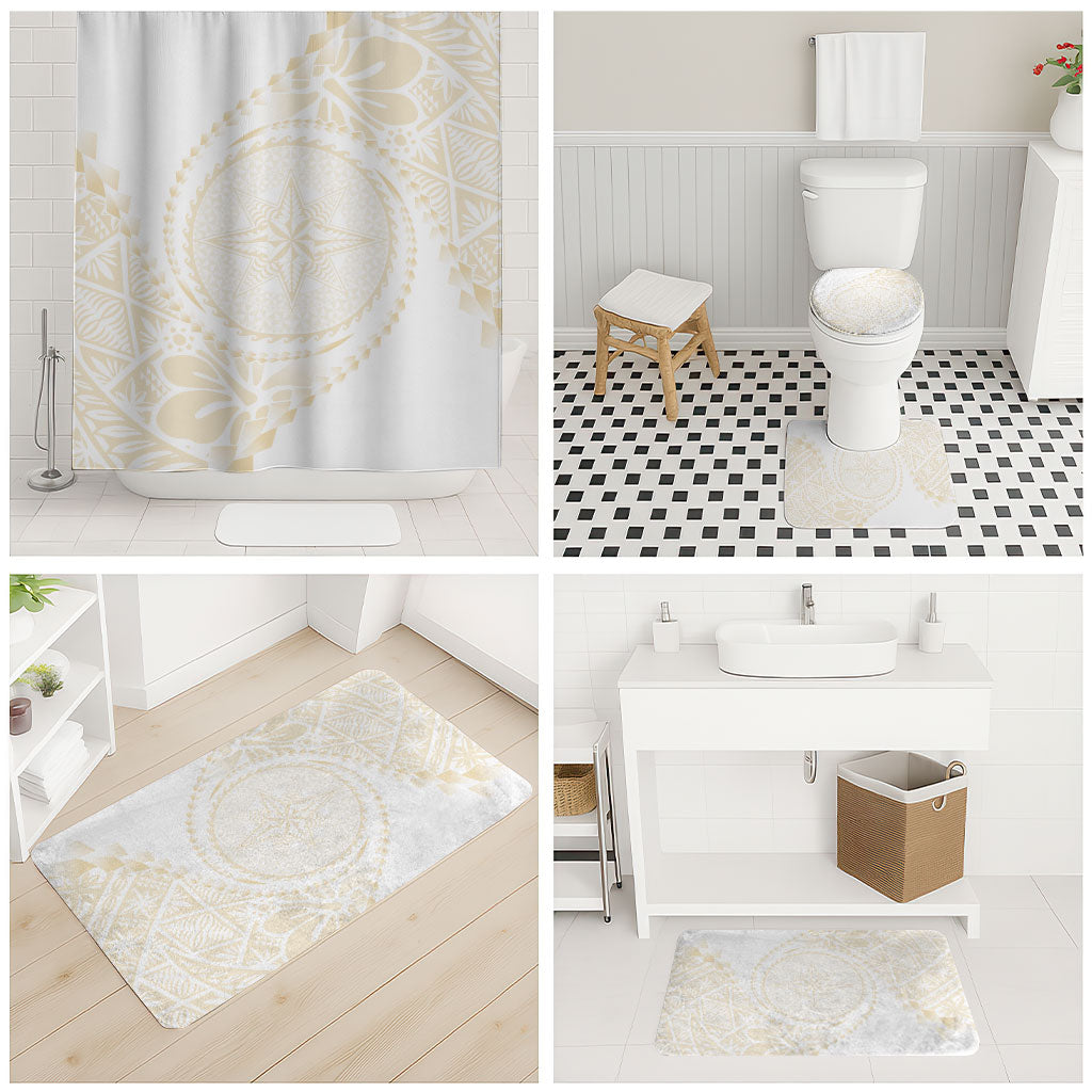 Tonga White Sunday Bathroom Set Lotu Tamaiti Tongan Kupesi Pattern LT05 - Polynesian Pride