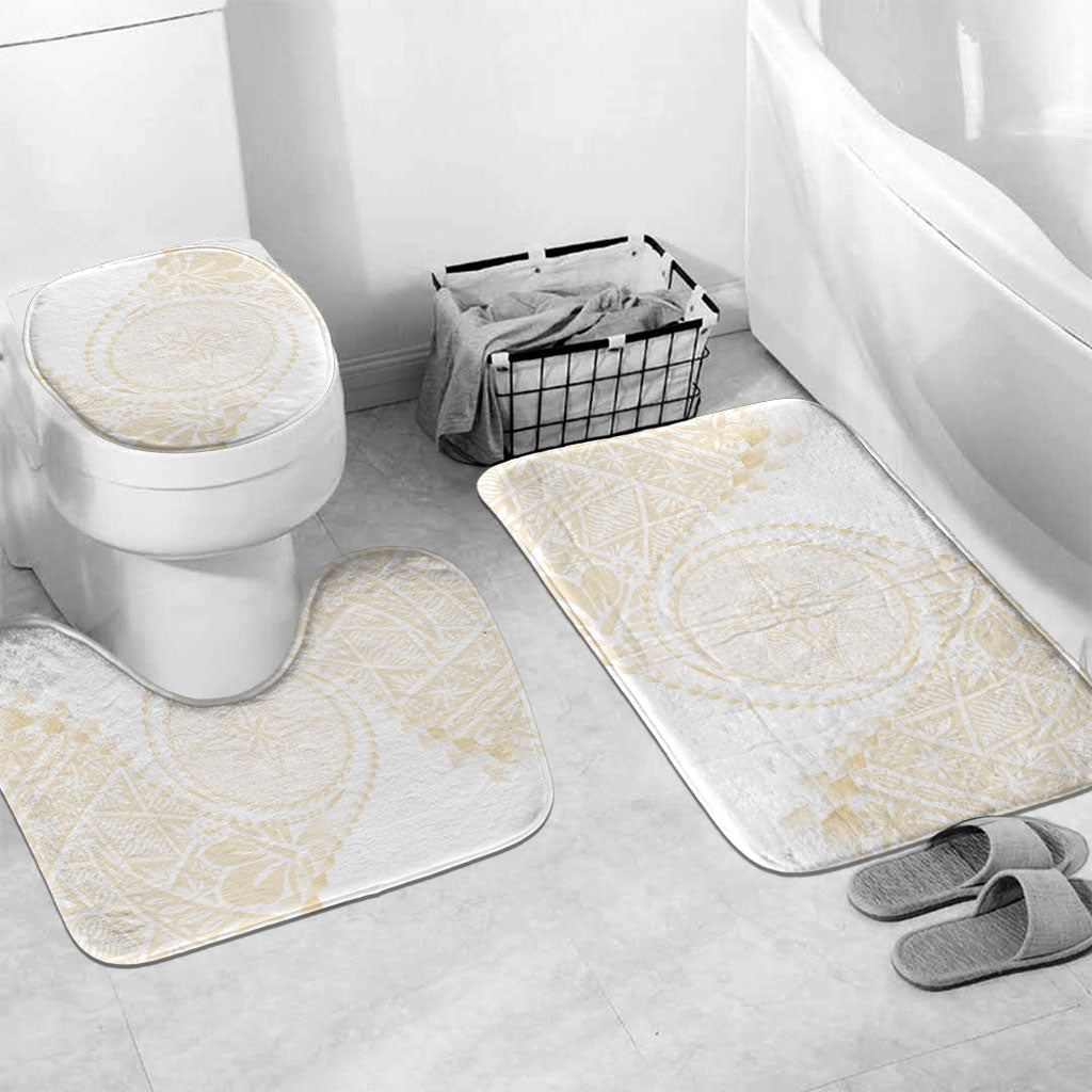 Tonga White Sunday Bathroom Set Lotu Tamaiti Tongan Kupesi Pattern LT05 Mat Set Only (3 pcs) One Size Beige - Polynesian Pride