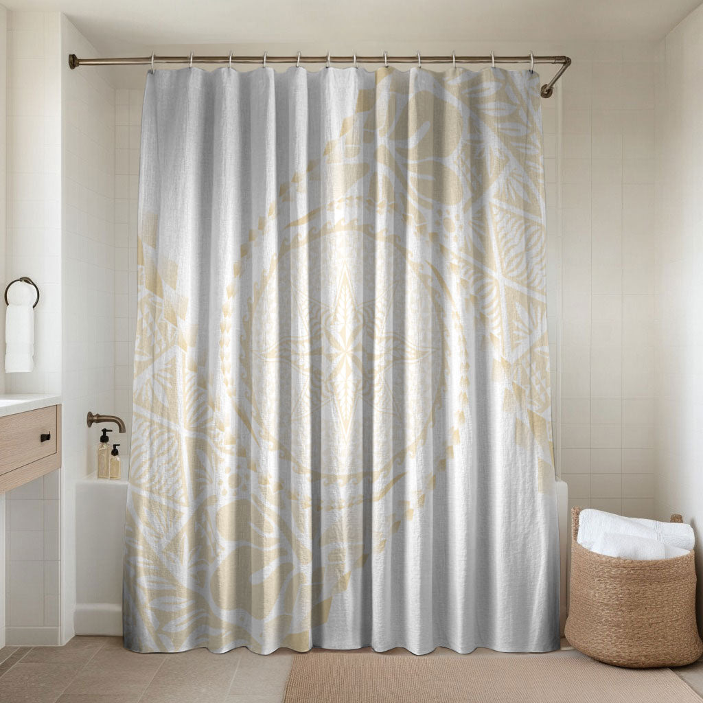 Tonga White Sunday Bathroom Set Lotu Tamaiti Tongan Kupesi Pattern LT05 Shower Curtain Only Beige - Polynesian Pride
