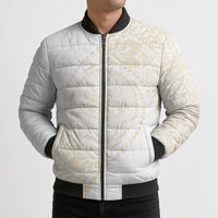 Tonga White Sunday Bomber Puffer Jacket Lotu Tamaiti Tongan Kupesi Pattern LT05 - Polynesian Pride