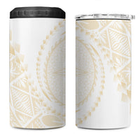 Tonga White Sunday 4 in 1 Can Cooler Tumbler Lotu Tamaiti Tongan Kupesi Pattern LT05 One Size: 16 oz Beige - Polynesian Pride