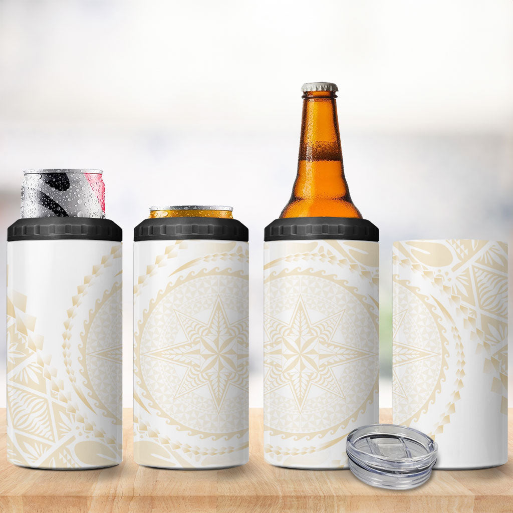 Tonga White Sunday 4 in 1 Can Cooler Tumbler Lotu Tamaiti Tongan Kupesi Pattern LT05 - Polynesian Pride