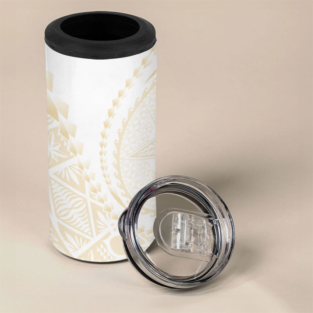 Tonga White Sunday 4 in 1 Can Cooler Tumbler Lotu Tamaiti Tongan Kupesi Pattern LT05 - Polynesian Pride