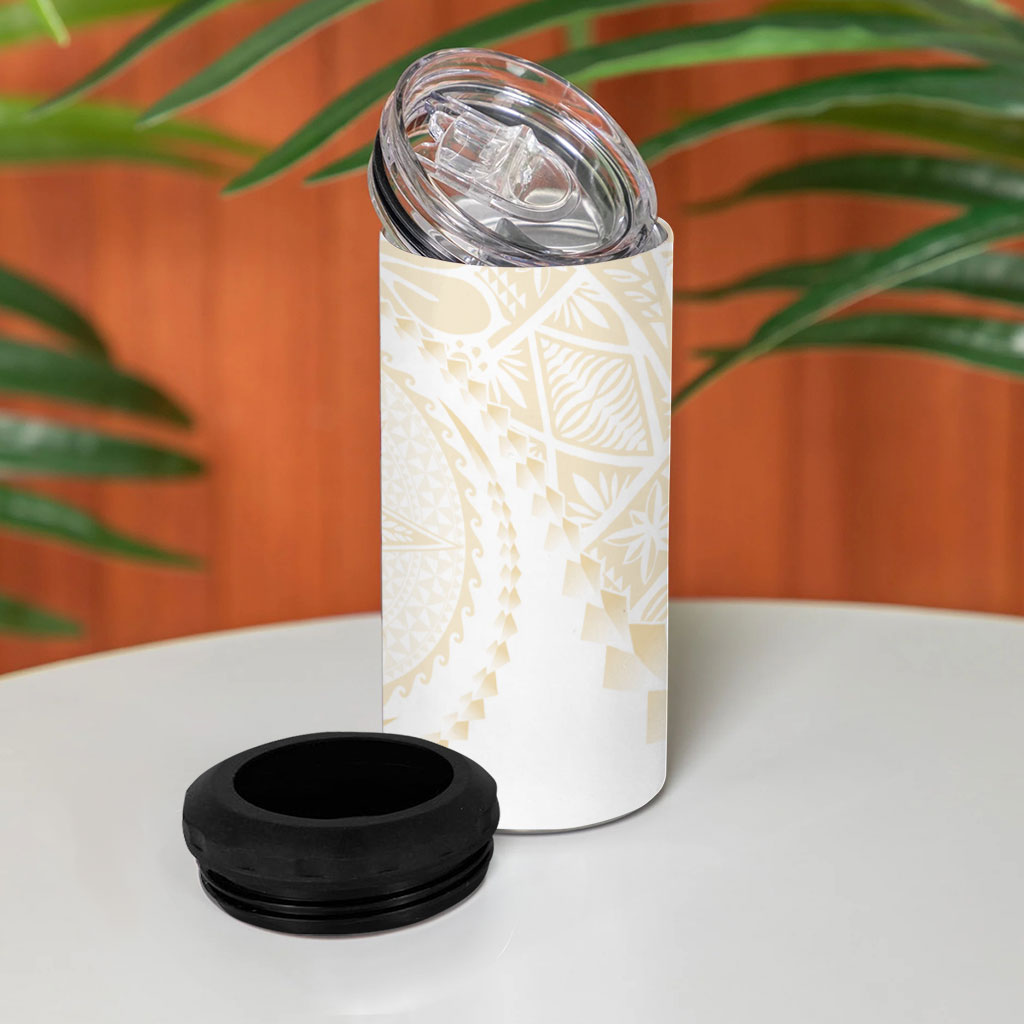 Tonga White Sunday 4 in 1 Can Cooler Tumbler Lotu Tamaiti Tongan Kupesi Pattern LT05 - Polynesian Pride