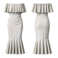Tonga White Sunday Couples Matching Mermaid Dress and Hawaiian Shirt Lotu Tamaiti Tongan Kupesi Pattern LT05 - Polynesian Pride